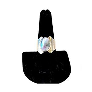 Vintage Blue Flash Moonstone Sterling Silver 925 Wrap Ring   Size 9 Beautiful